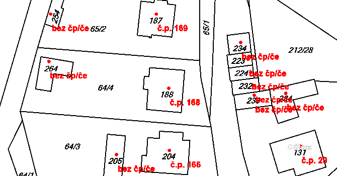 Litohoř 168 na parcele st. 188 v KÚ Litohoř, Katastrální mapa