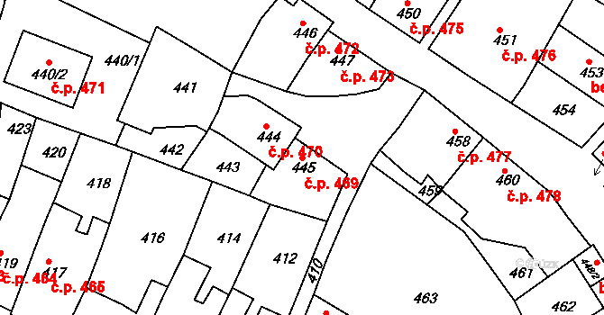 Jemnice 469 na parcele st. 445 v KÚ Jemnice, Katastrální mapa