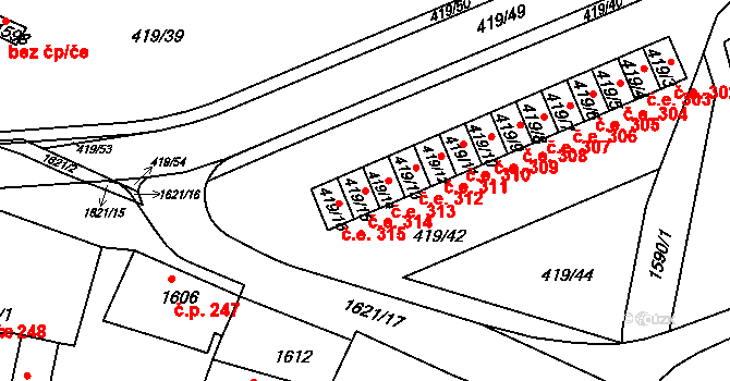Rumburk 1 314, Rumburk na parcele st. 419/15 v KÚ Rumburk, Katastrální mapa