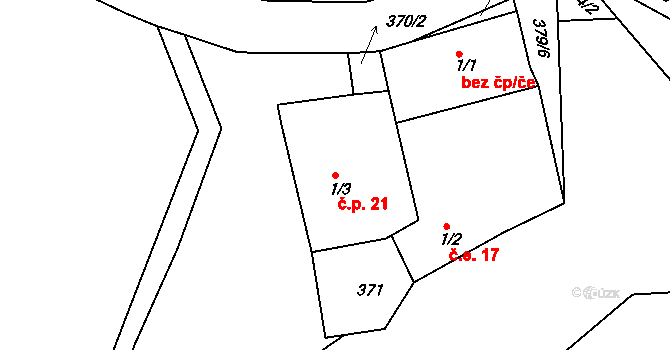 Levín 21 na parcele st. 1/3 v KÚ Muckov, Katastrální mapa