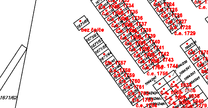 Teplické Předměstí 1757, Bílina na parcele st. 1671/44 v KÚ Bílina, Katastrální mapa