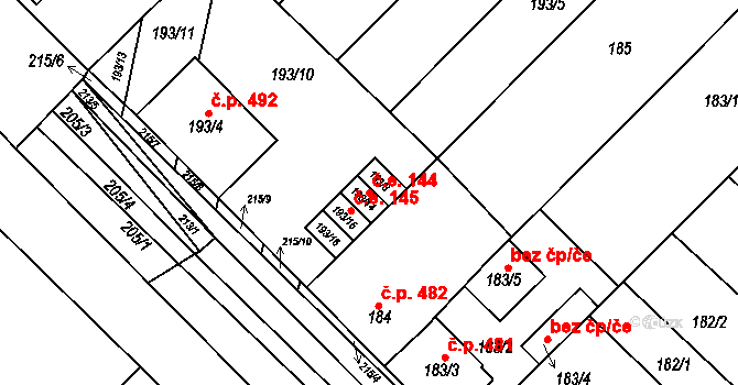 Ořechov 144 na parcele st. 193/14 v KÚ Ořechov, Katastrální mapa
