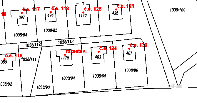 Vlčková 124 na parcele st. 403 v KÚ Vlčková, Katastrální mapa