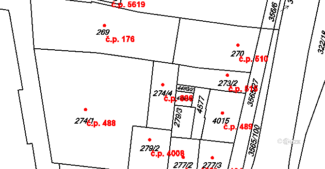 Zlín 886 na parcele st. 274/4 v KÚ Zlín, Katastrální mapa