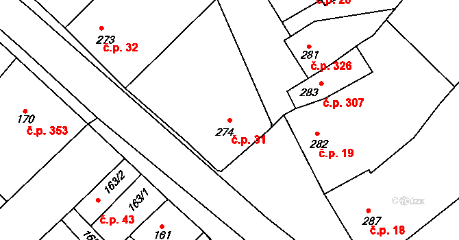 Bystřice nad Pernštejnem 31 na parcele st. 274 v KÚ Bystřice nad Pernštejnem, Katastrální mapa