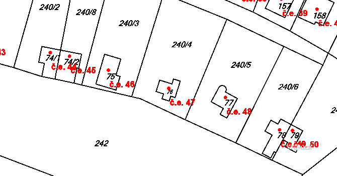 Drhleny 47, Kněžmost na parcele st. 76 v KÚ Suhrovice, Katastrální mapa