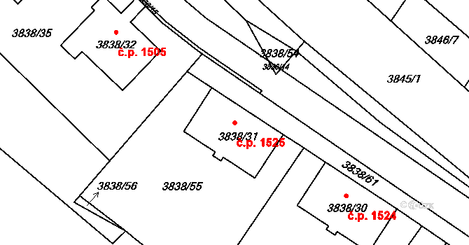 Velké Meziříčí 1525 na parcele st. 3838/31 v KÚ Velké Meziříčí, Katastrální mapa
