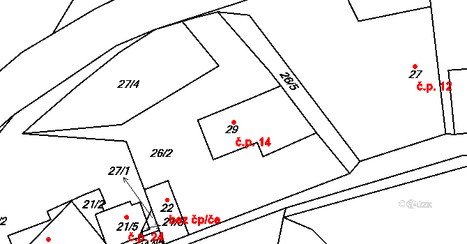 Jabloňov 14, Věžná na parcele st. 29 v KÚ Jabloňov, Katastrální mapa