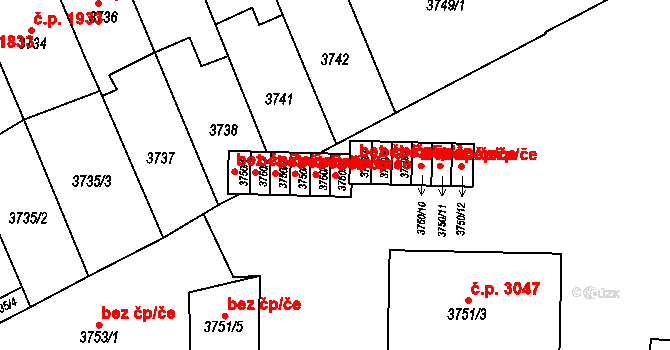 Přerov 38129248 na parcele st. 3750/6 v KÚ Přerov, Katastrální mapa