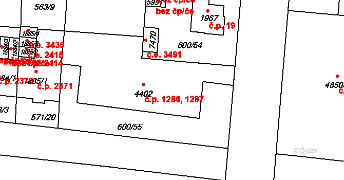 Zlín 1286,1287 na parcele st. 4402 v KÚ Zlín, Katastrální mapa