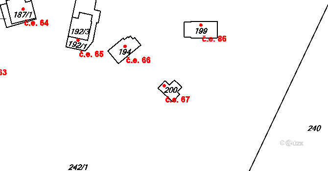 Velenov 67 na parcele st. 200 v KÚ Velenov, Katastrální mapa