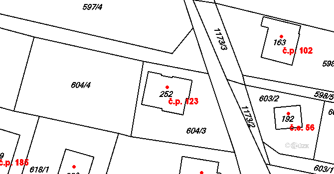 Podvihov 123, Opava na parcele st. 252 v KÚ Podvihov, Katastrální mapa