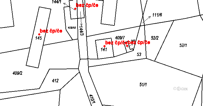 Údrnice 45969248 na parcele st. 141 v KÚ Údrnice, Katastrální mapa