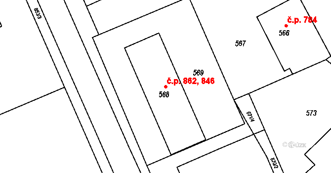 Rýmařov 846,862 na parcele st. 568 v KÚ Rýmařov, Katastrální mapa