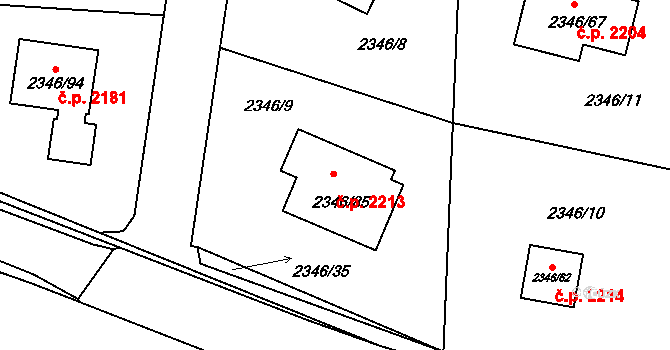 Pelhřimov 2213 na parcele st. 2346/85 v KÚ Pelhřimov, Katastrální mapa