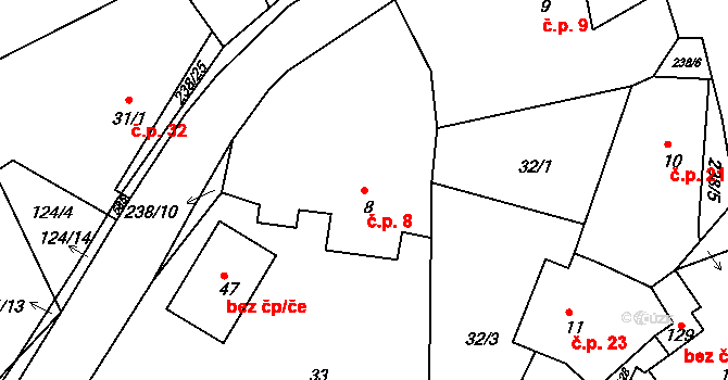 Vyžice 8 na parcele st. 8 v KÚ Vyžice, Katastrální mapa