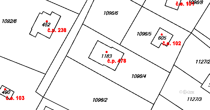 Skalice 478, Frýdek-Místek na parcele st. 1183 v KÚ Skalice u Frýdku-Místku, Katastrální mapa