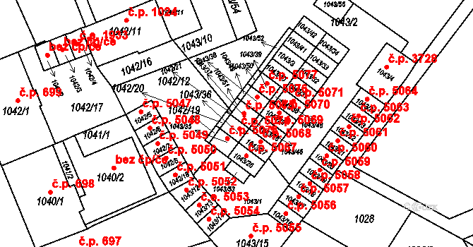 Znojmo 5074 na parcele st. 1043/36 v KÚ Znojmo-město, Katastrální mapa