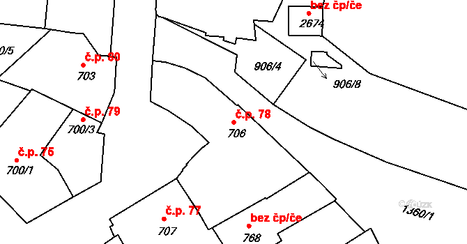 Latrán 78, Český Krumlov na parcele st. 706 v KÚ Český Krumlov, Katastrální mapa