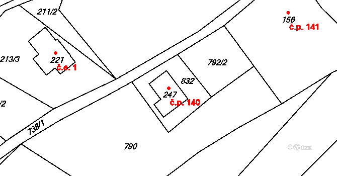 Borová 140 na parcele st. 247 v KÚ Borová, Katastrální mapa