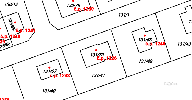 Černice 1326, Plzeň na parcele st. 131/73 v KÚ Černice, Katastrální mapa