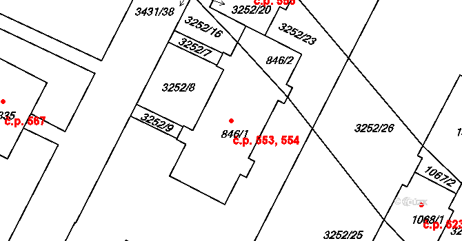Počátky 553,554 na parcele st. 846/1 v KÚ Počátky, Katastrální mapa