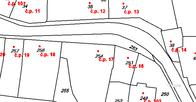 Kamenice nad Lipou 17 na parcele st. 254 v KÚ Kamenice nad Lipou, Katastrální mapa