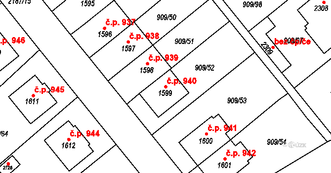 Blatná 940 na parcele st. 1599 v KÚ Blatná, Katastrální mapa