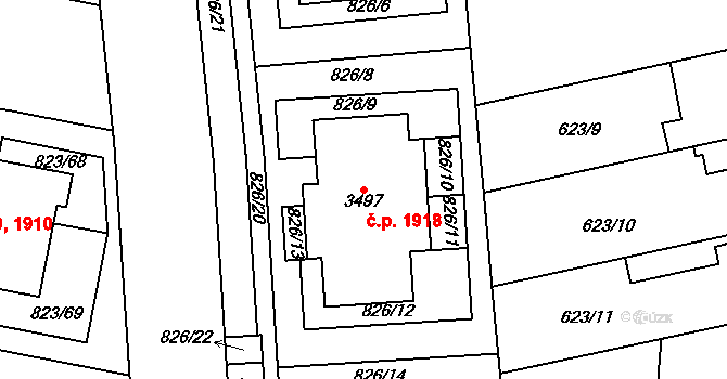 Lysá nad Labem 1918 na parcele st. 3497 v KÚ Lysá nad Labem, Katastrální mapa