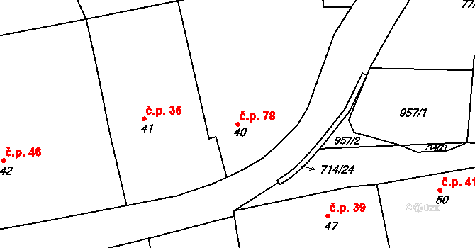 Lipovka 78, Rychnov nad Kněžnou na parcele st. 40 v KÚ Lipovka u Rychnova nad Kněžnou, Katastrální mapa