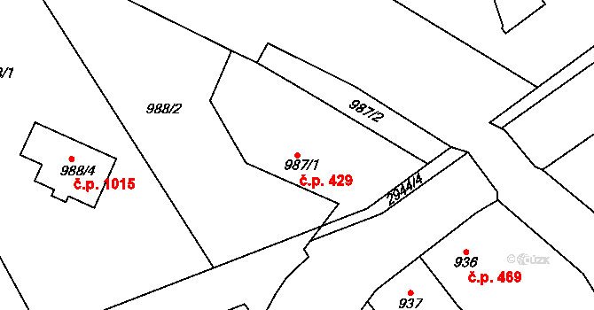 Dobruška 429 na parcele st. 987/1 v KÚ Dobruška, Katastrální mapa