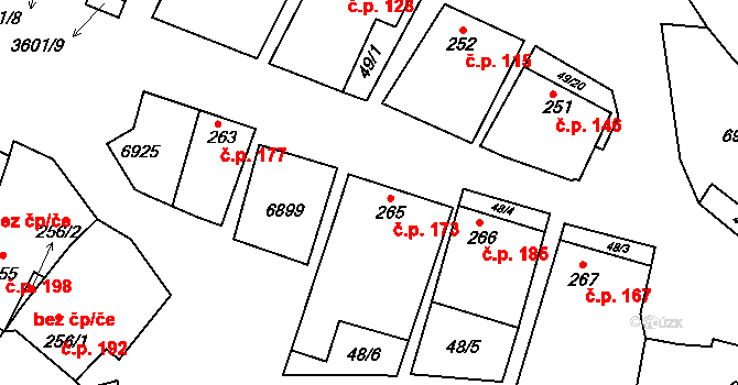 Brumovice 173 na parcele st. 265 v KÚ Brumovice, Katastrální mapa