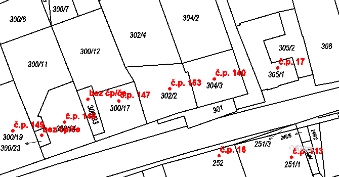 Milovice 153 na parcele st. 302/2 v KÚ Milovice u Mikulova, Katastrální mapa