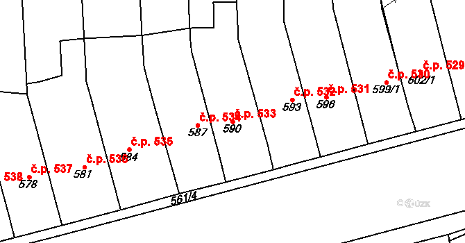 Pohořelice 533 na parcele st. 590 v KÚ Pohořelice nad Jihlavou, Katastrální mapa