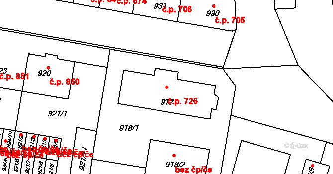 Velké Pavlovice 726 na parcele st. 917 v KÚ Velké Pavlovice, Katastrální mapa