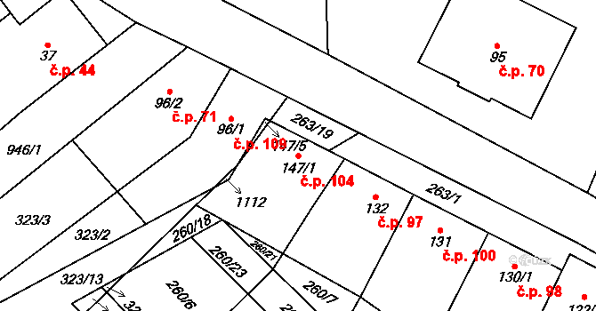 Hlinsko pod Hostýnem 104, Bystřice pod Hostýnem na parcele st. 147/1 v KÚ Hlinsko pod Hostýnem, Katastrální mapa