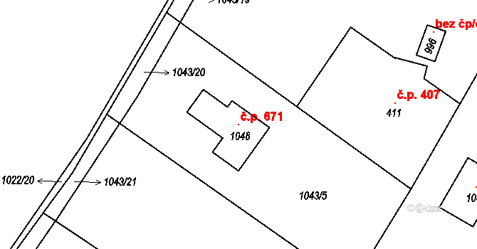 Veřovice 671 na parcele st. 1048 v KÚ Veřovice, Katastrální mapa
