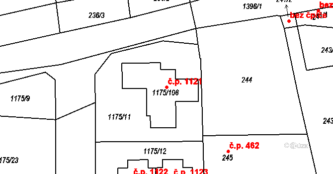 Vejprnice 1121 na parcele st. 1175/106 v KÚ Vejprnice, Katastrální mapa