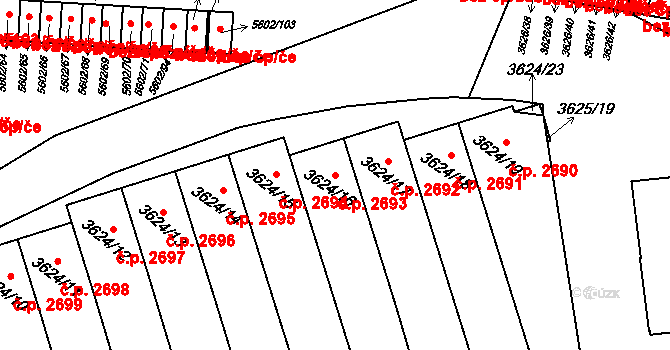 Znojmo 2693 na parcele st. 3624/16 v KÚ Znojmo-město, Katastrální mapa