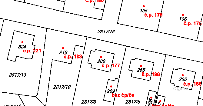Olešnice 177 na parcele st. 206 v KÚ Olešnice u Trhových Svinů, Katastrální mapa