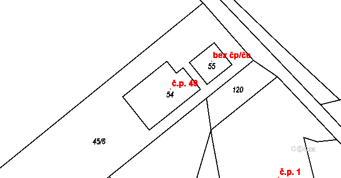 Jenišovice 49, Býkev na parcele st. 54 v KÚ Jenišovice u Mělníka, Katastrální mapa