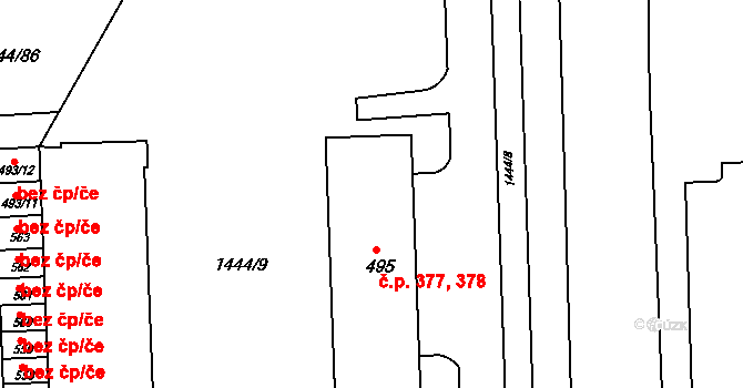 Toužim 377,378 na parcele st. 495 v KÚ Toužim, Katastrální mapa
