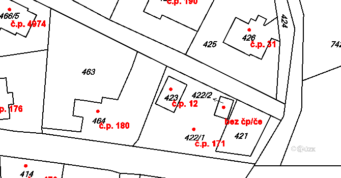 Vrkoslavice 12, Jablonec nad Nisou na parcele st. 423 v KÚ Vrkoslavice, Katastrální mapa