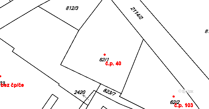 Alšovice 40, Pěnčín na parcele st. 62/1 v KÚ Alšovice, Katastrální mapa