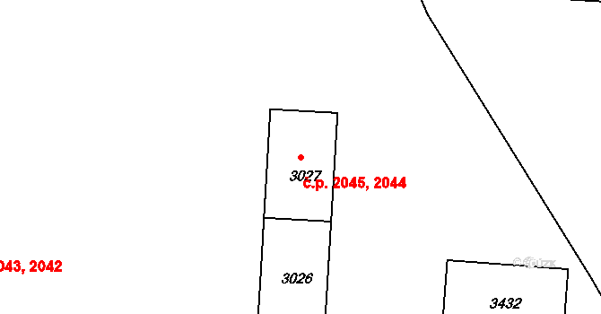 Nymburk 2044,2045 na parcele st. 3027 v KÚ Nymburk, Katastrální mapa