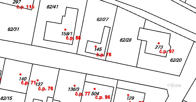 Bořanovice 78 na parcele st. 73/2 v KÚ Bořanovice, Katastrální mapa