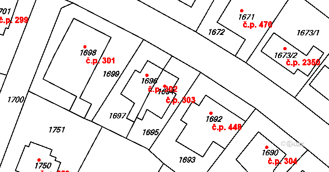 Roztoky 303 na parcele st. 1694 v KÚ Roztoky u Prahy, Katastrální mapa