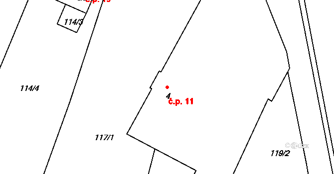 Dolní Svince 11, Dolní Třebonín na parcele st. 4 v KÚ Dolní Svince, Katastrální mapa