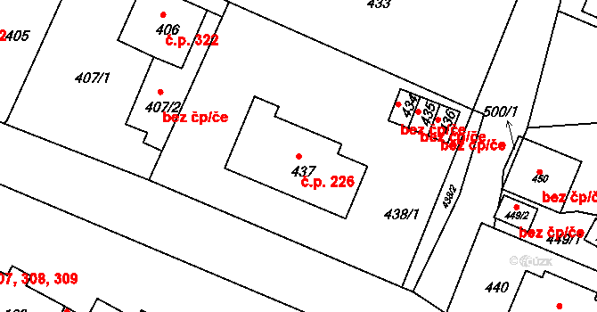 Žandov 226 na parcele st. 437 v KÚ Žandov u České Lípy, Katastrální mapa