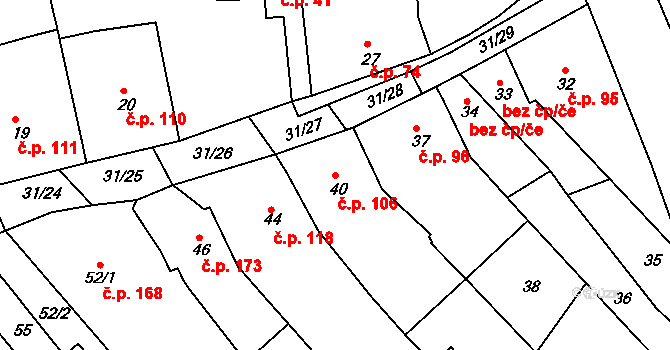 Ketkovice 106 na parcele st. 40 v KÚ Ketkovice, Katastrální mapa